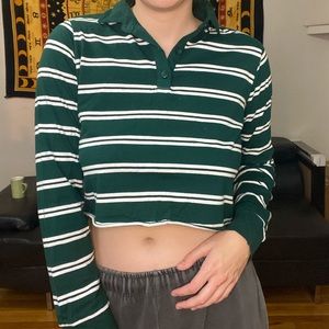 Pacsun Striped cropped green button up long shirt